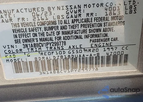 2023 Nissan Sentra Sv Xtronic Cvt z USA, uszkodzony, nr VIN 3N1AB8CV1PY299778